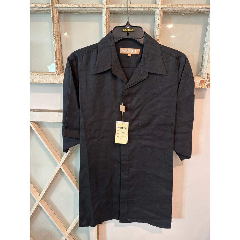NWT Inserch size large black linen button down shirt